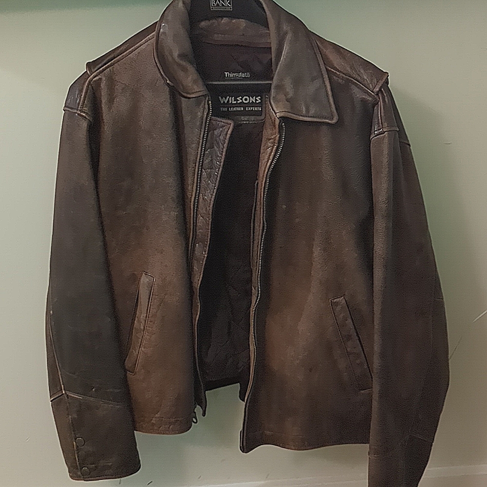 Heavy vintage like leather jacket. XL, Rustic, mild distressed, dark brown.